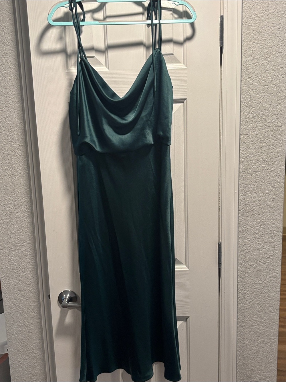 Jenny Yoo Emerald Satin Cowl Midi Dress